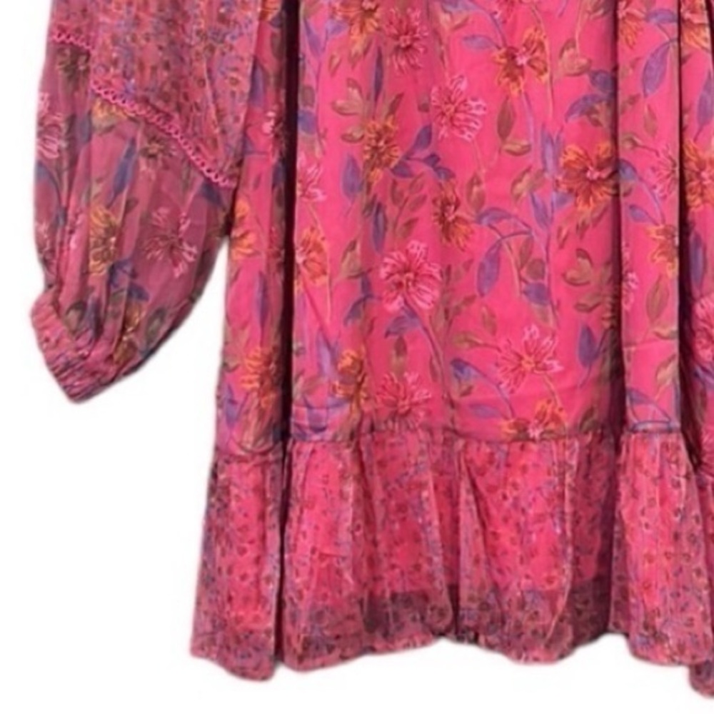 Hailey & Co Floral Boho Style Hot Pink  Long Sleeve Dress Size Medium - Picture 7 of 12